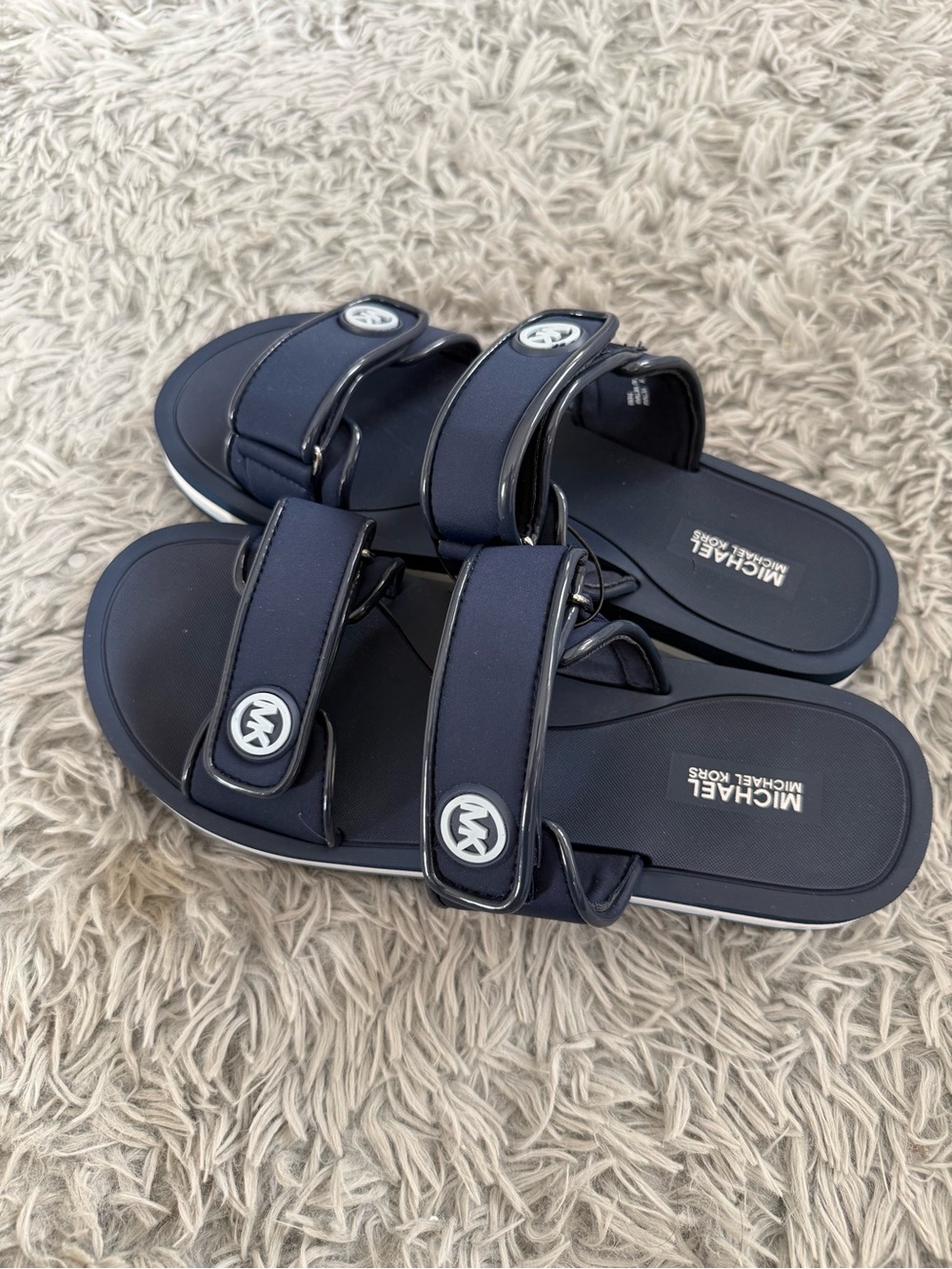 Michael Kors Navy Double-Strap Slide Sandals